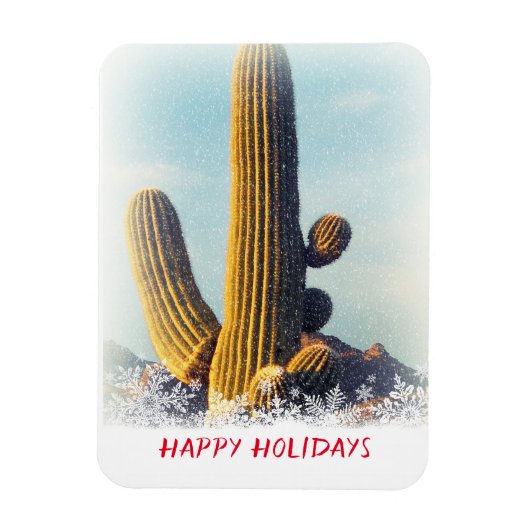Winter Saguaro Scene Holiday Magneet (Verticaal)