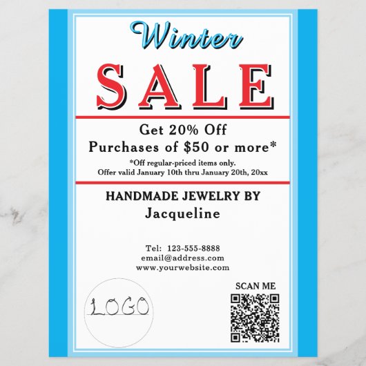 Winter Sale Sieraden Blauw Wit Hart Flyer (Voorkant)