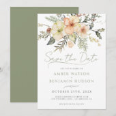 Winter Salie Groene Kerst Bloemen Bewaar de datum Kaart (Voorkant / Achterkant)