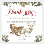 Winter Santa Baby Christmas Deer Baby shower Vierkante Sticker (Voorkant)