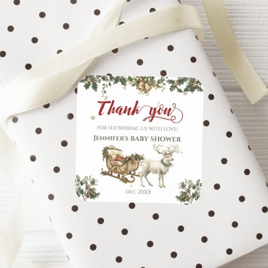 Winter Santa Baby Christmas Deer Baby shower Vierkante Sticker