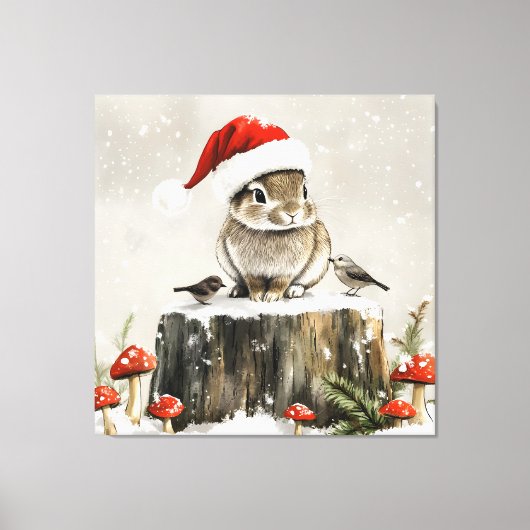 Winter Santa Bunny Wonderland Canvas Afdruk (Voorkant)