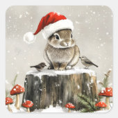 Winter Santa Bunny Wonderland Vierkante Sticker (Voorkant)