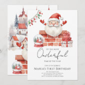 Winter Santa Christmas Houses Verjaardag Kaart (Voorkant / Achterkant)