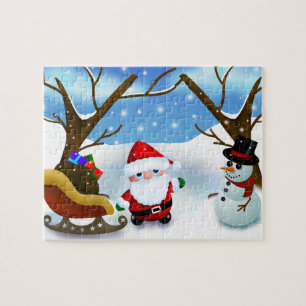 Winter Santa Claus en een Snowman Legpuzzel