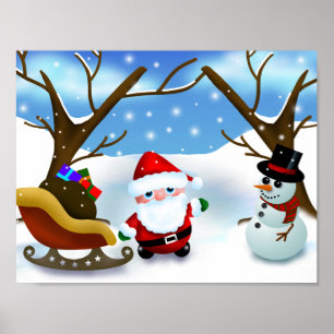 Winter Santa Claus en een Snowman Poster