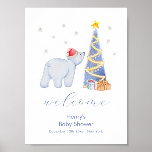 Winter Santa Polar Bear Baby Shower Welcome Poster (Voorkant)