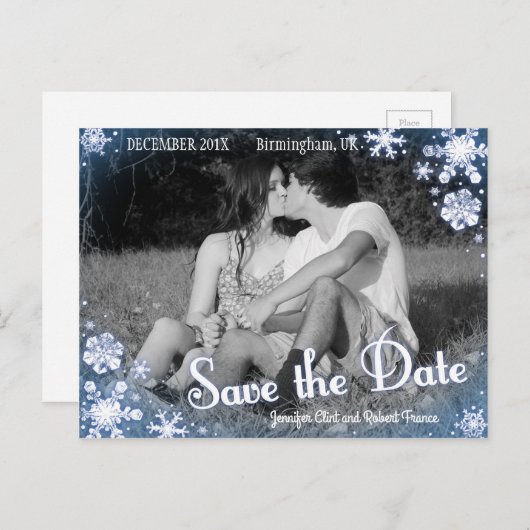 Winter Save the Date Briefkaart Snowflake Custom (Voorkant / Achterkant)