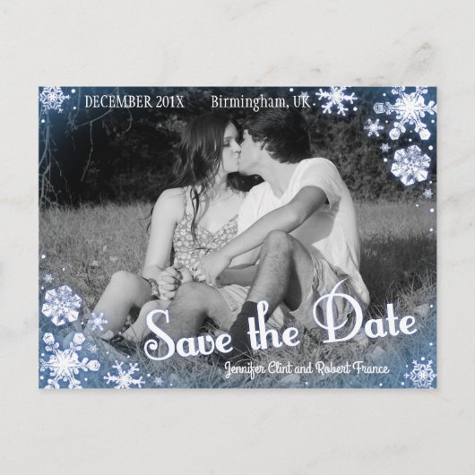 Winter Save the Date Briefkaart Snowflake Custom (Voorkant)