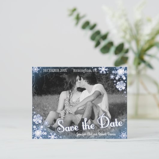Winter Save the Date Briefkaart Snowflake Custom (Staand voorkant)