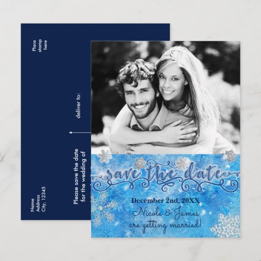Winter SAVE THE DATE Fotobruiloft Briefkaart (Voorkant / Achterkant)