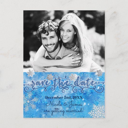 Winter SAVE THE DATE Fotobruiloft Briefkaart (Voorkant)