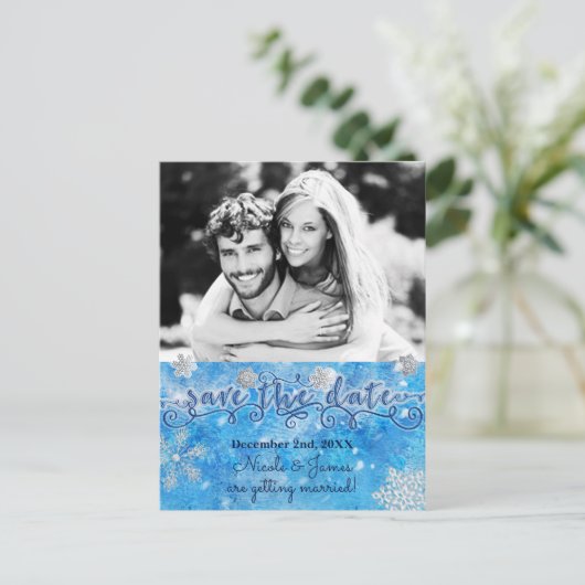 Winter SAVE THE DATE Fotobruiloft Briefkaart (Staand voorkant)