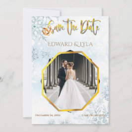 Winter Save the Date Photo Wedding Invitation Feestdagenkaart
