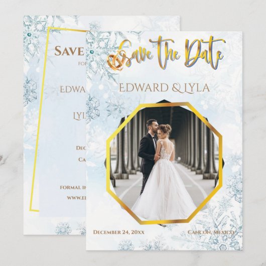 Winter Save the Date Photo Wedding Invitation Feestdagenkaart (Voorkant / Achterkant)