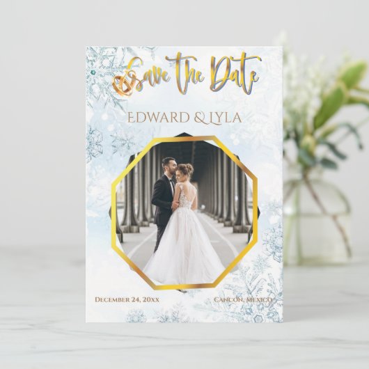 Winter Save the Date Photo Wedding Invitation Feestdagenkaart (Staand voorkant)