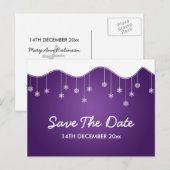 Winter Save The Date Snowflake Decoration Paarse Aankondigingskaart (Voorkant / Achterkant)