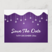 Winter Save The Date Snowflake Decoration Paarse Aankondigingskaart (Voorkant)