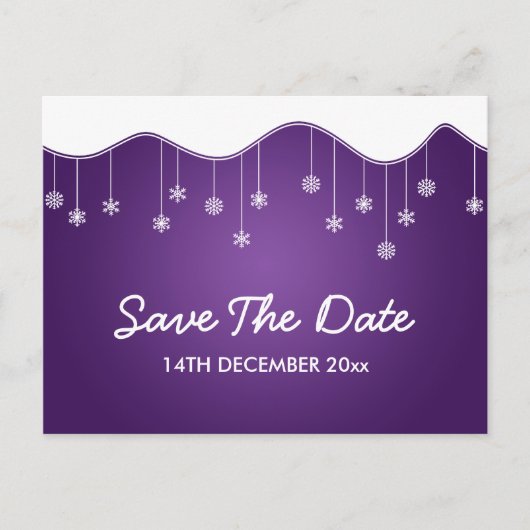 Winter Save The Date Snowflake Decoration Paarse Aankondigingskaart (Voorkant)