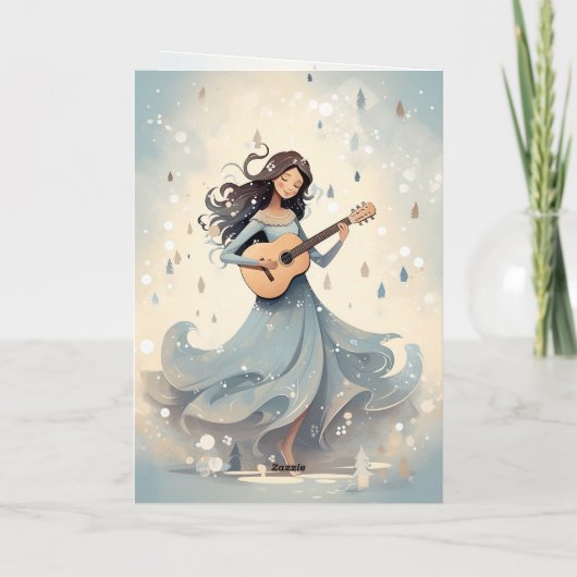 Winter Scandi Boho gitaar Meisje Kerstmuziek Feestdagen Kaart (Achterkant)
