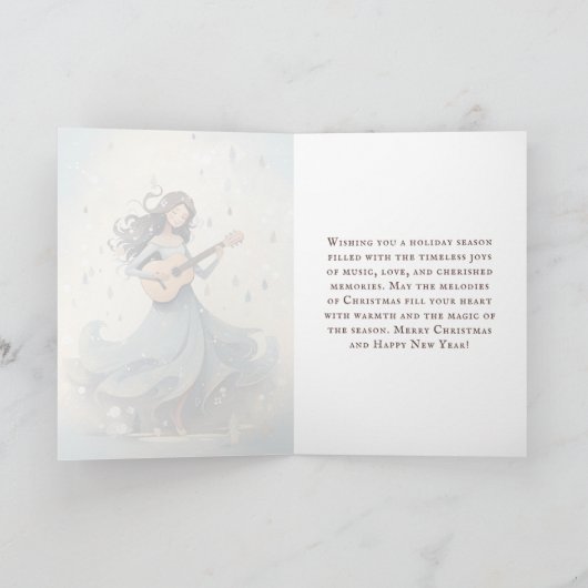 Winter Scandi Boho gitaar Meisje Kerstmuziek Feestdagen Kaart (Binnen)