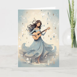 Winter Scandi Boho gitaar Meisje Kerstmuziek Feestdagen Kaart