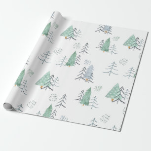 Winter Scandinavische boom met handschilderd patro Cadeaupapier