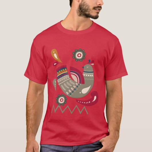 Winter Scandinavische vogel etnische stijl  T-shirt (Voorkant)