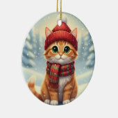Winter Scarf Cat Christmas Cat with Plaid Scarf Keramisch Ornament (Rechts)