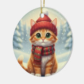 Winter Scarf Cat Christmas Cat with Plaid Scarf Keramisch Ornament (Links)