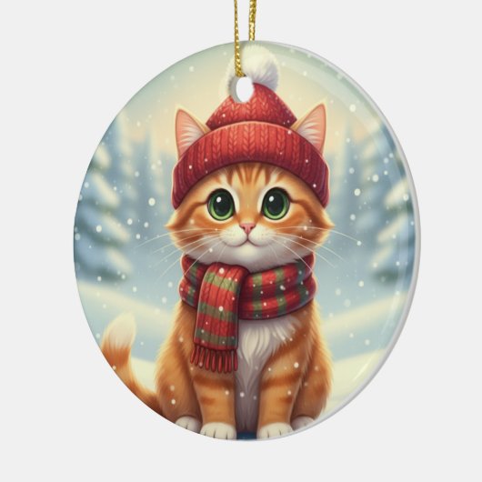 Winter Scarf Cat Christmas Cat with Plaid Scarf Keramisch Ornament (Links)