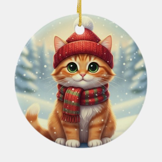 Winter Scarf Cat Christmas Cat with Plaid Scarf Keramisch Ornament (Achterkant)