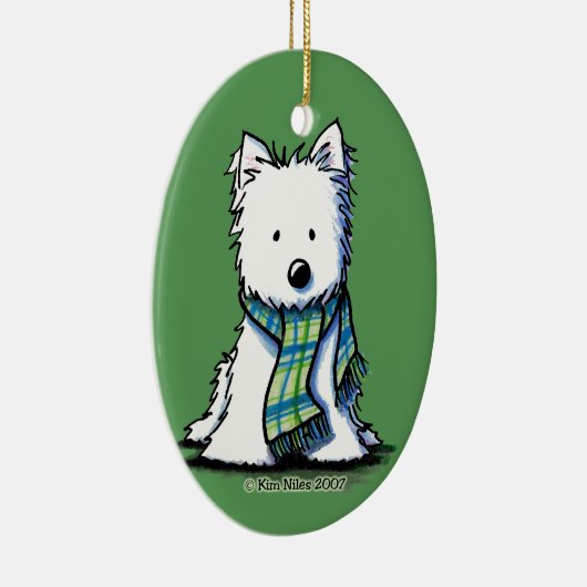 Winter Scarf Westie Ceramic Ornament (Rechts)
