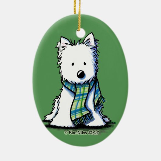 Winter Scarf Westie Ceramic Ornament (Achterkant)
