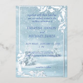 Winter Scene Alles In Blauw Met Sneeuw En Pijnbome Folie Uitnodiging (Voorkant)