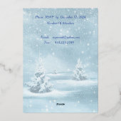 Winter Scene Alles In Blauw Met Sneeuw En Pijnbome Folie Uitnodiging (Achterkant)