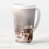 Winter Scene Americana Snow Farm Animals Latte Mok (Rechterhoek)
