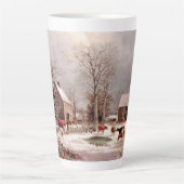 Winter Scene Americana Snow Farm Animals Latte Mok (Voorkant)
