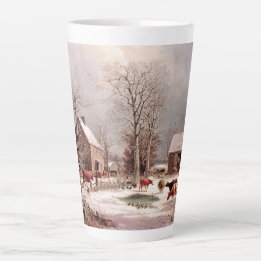 Winter Scene Americana Snow Farm Animals Latte Mok (Voorkant)