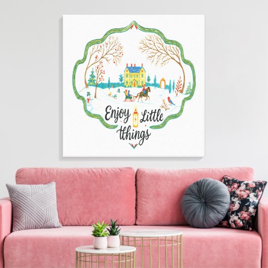 Winter Scene Art  Cozy Snow Landscape Canvas Print (Insitu (Woonkamer))