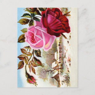 Winter Scene en Flowers Briefkaart
