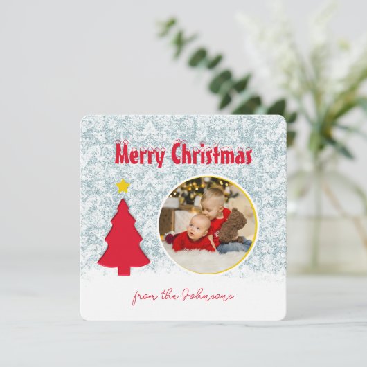 Winter Scene Familie Foto Kerstgroet Feestdagenkaart (Staand voorkant)
