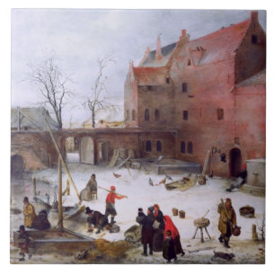 Winter Scene. Fine Art kerstcadeau Tegeltje