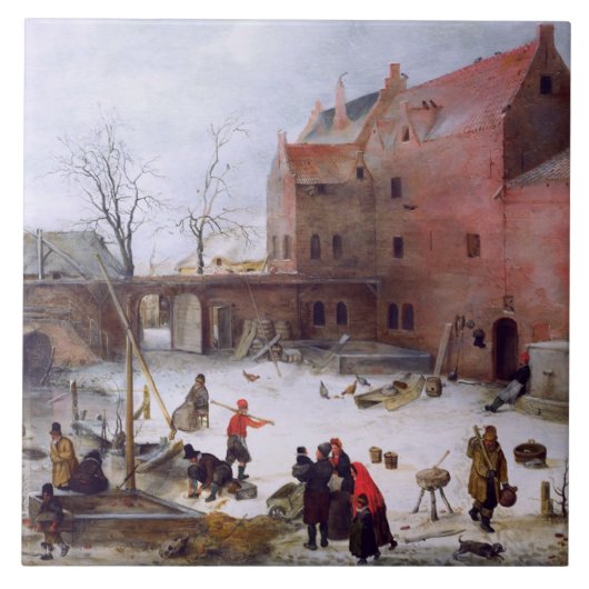 Winter Scene. Fine Art kerstcadeau Tegeltje (Voorkant)