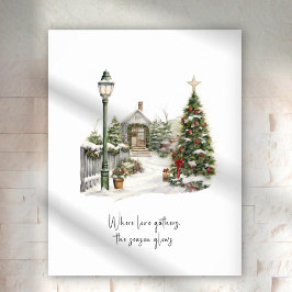 Winter Scene Greenery Pine kerstbomen Poster