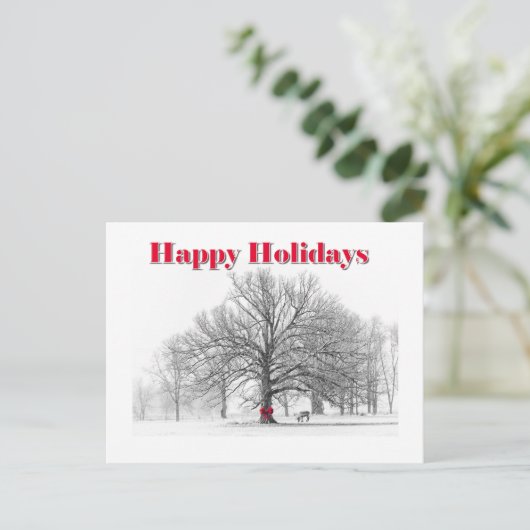 Winter Scene Holiday Kaart Red Bow (Briefkaart) (Staand voorkant)