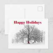Winter Scene Holiday Kaart Red Bow (Briefkaart) (Voorkant / Achterkant)