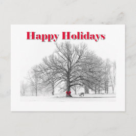 Winter Scene Holiday Kaart Red Bow (Briefkaart)
