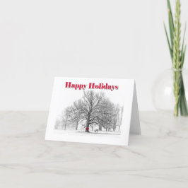 Winter Scene Holiday Kaart Red Bow (Gevouwen)