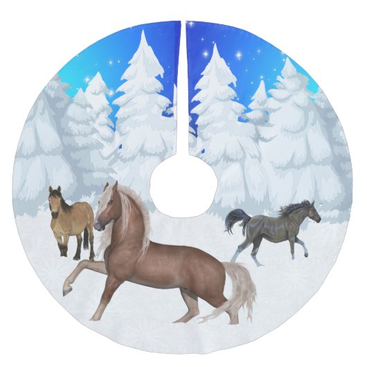 Winter Scene Horses en Sneeuwbomen met Kerstmis Kerstboom Rok (Voorkant)